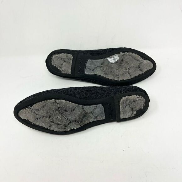 Skechers Cleo Honeycomb Ballerina Flats Womens 10 Black Scalloped Knit Slip-Ons - Picture 8 of 9